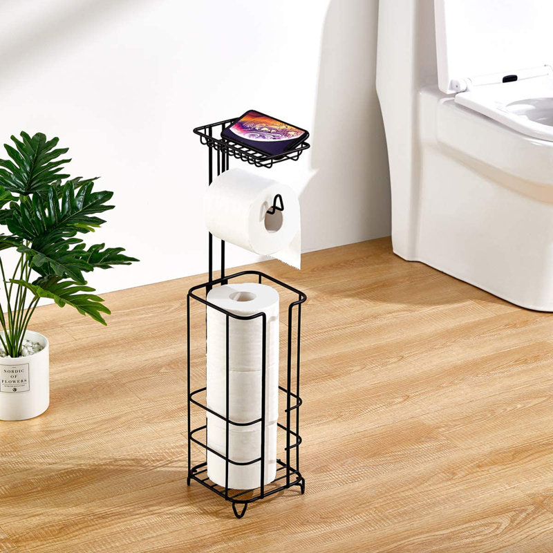 YIP Toilet Paper Holder Stand With Reserve, Free Standing Toilet Roll